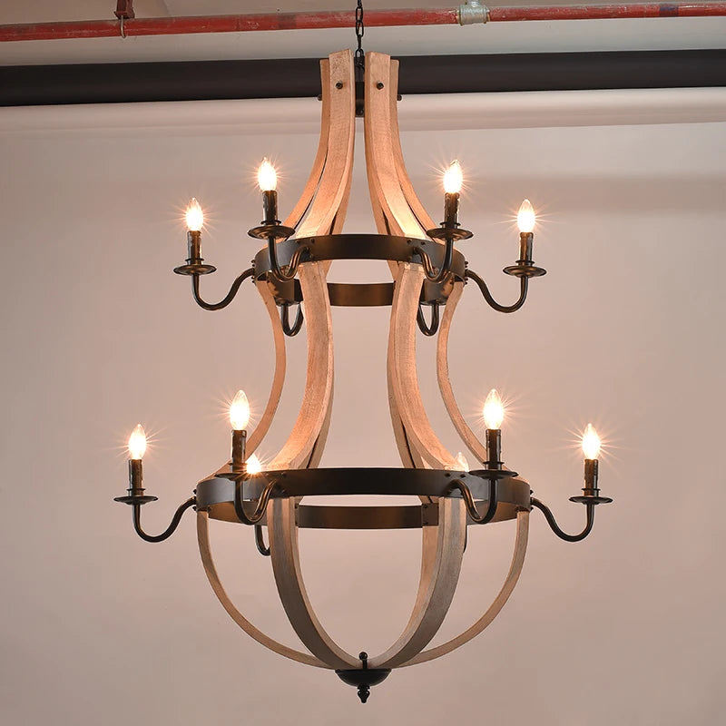 Elara Vintage Wood Chandelier for Dining Room – Nordic – detail view 3