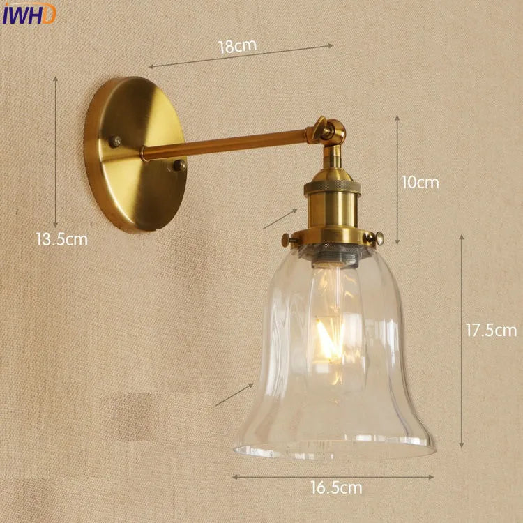 Antique Brass Wall Light Fixtures Glass Industrial Swing Long Arm Vintage Wall Lights Sconce Beside Lamp Lamparas De Pared