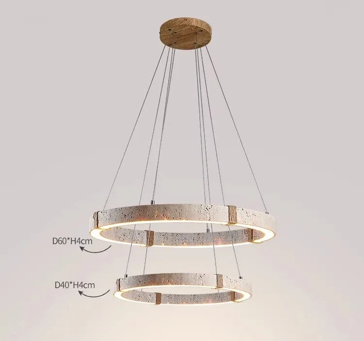 Travertine Chandelier – Modern Minimalist Dimmable LED for Dining Room, Living Room, Bedroom | Delphine Halo by Evenlyr