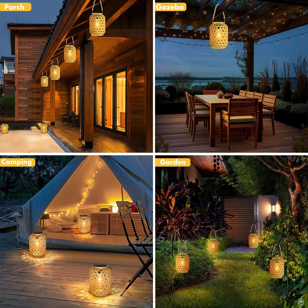 Helios Rattan Solar Hanging Lantern for Garden