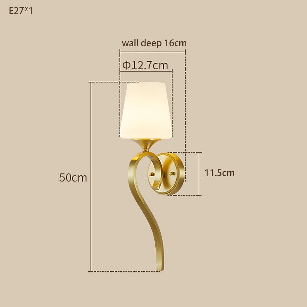 Modern Solid Brass Wall Lamp with Frosted Glass Shade LED Wall Sconce for Bedroom Living Room Corridor Home Decor Lighting