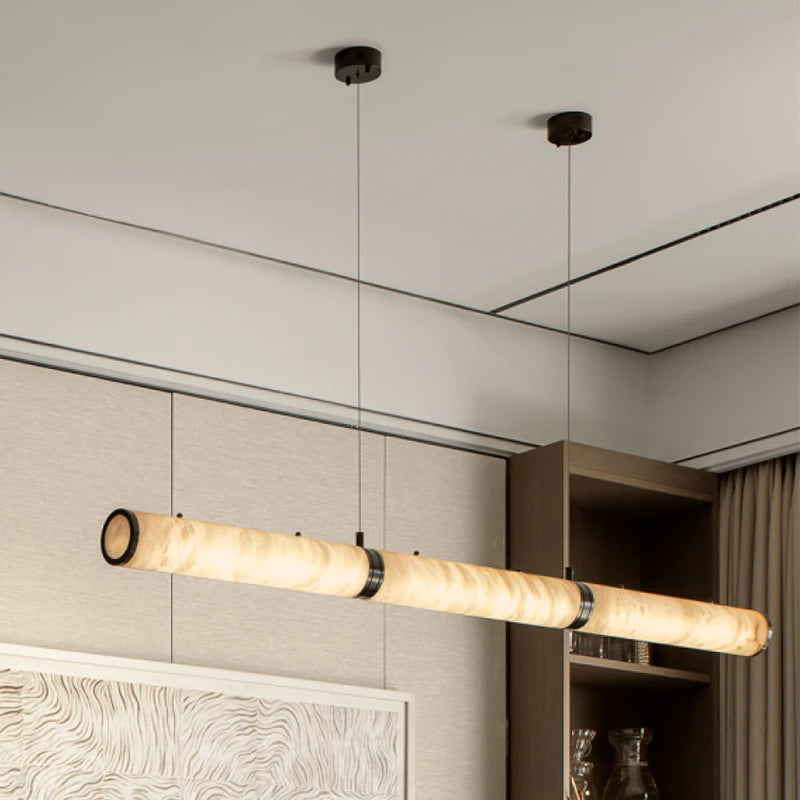Alabaster & Marble Chandelier – Modern Minimalist Linear LED for Dining Room, Kitchen Island, Living Room | Lucienne Line by Evenlyr
