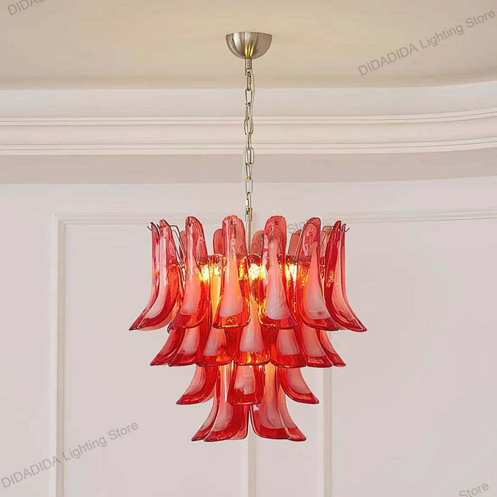 Murano-Style Glass & Brass Chandelier – Modern Minimalist Dimmable LED for Hotel Lobby, Dining Room, Living Room | Zaria Arc by Evenlyr