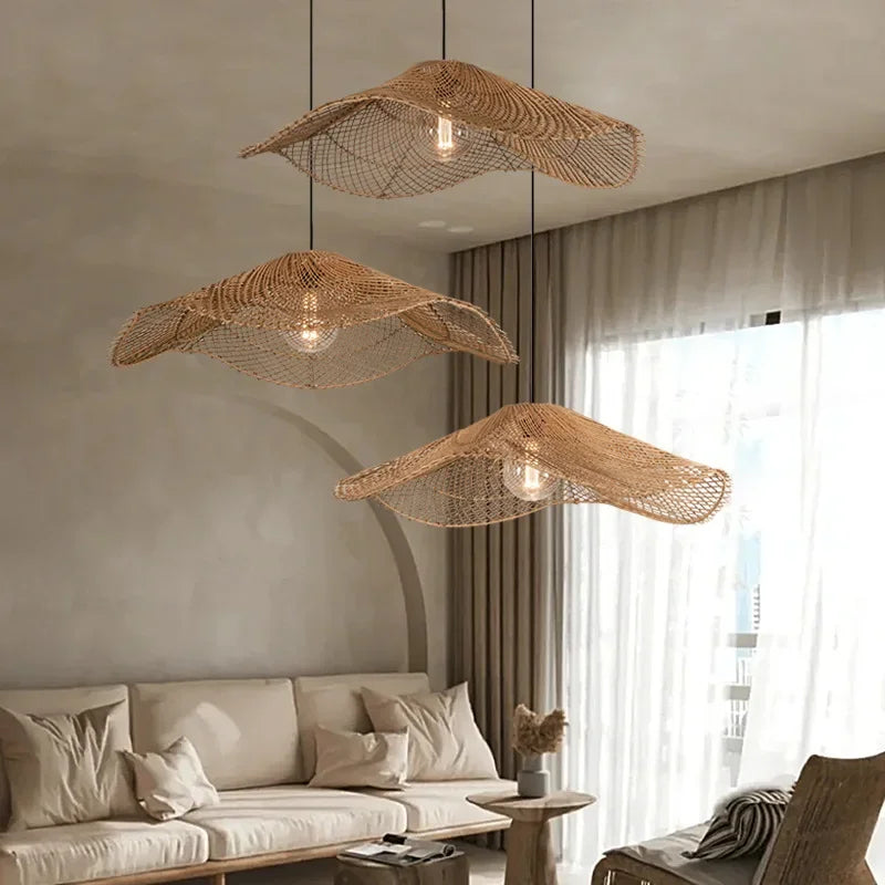 Juniper Straw-Hat Rattan Pendant Light for Cafe – Vintage