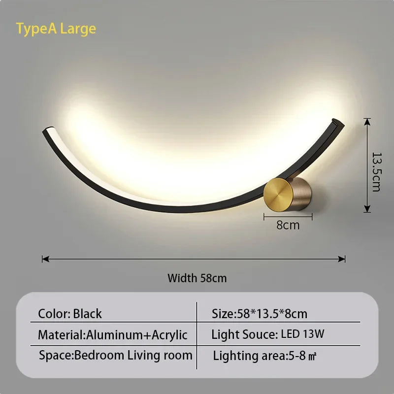 Liora Curved-Line LED Wall Sconce for Bedroom