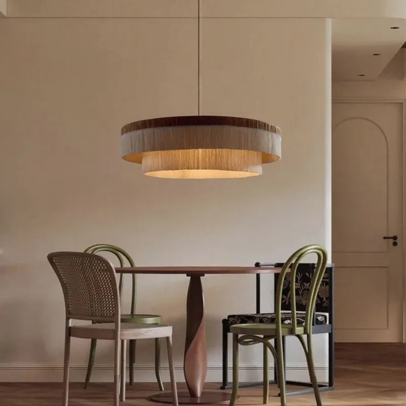 Fabric Pendant Light – Wabi-Sabi LED for Bedroom & Bedside, Dining Room & Kitchen, Restaurant & Café | Solenne Halo by Evenlyr