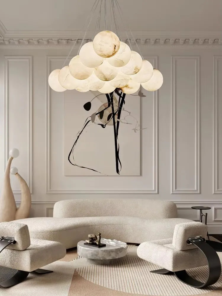 Alabaster & Marble Chandelier – Art Deco Dimmable LED for Living Room, Dining Room, Foyer | Bellara Line by Evenlyr