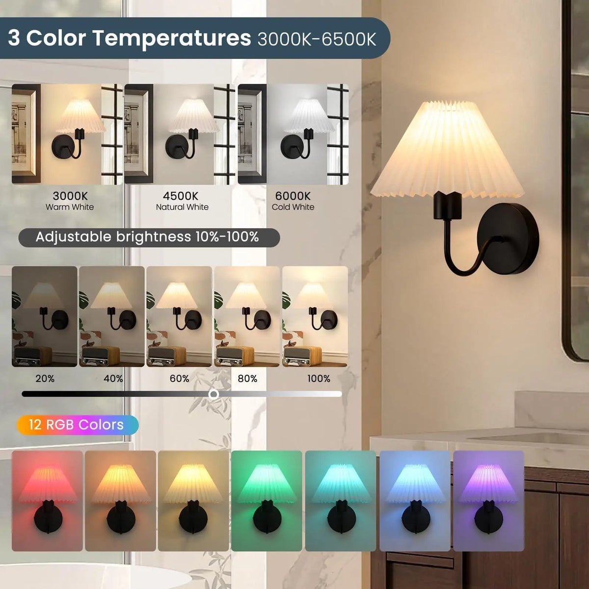 Elara Rechargeable RGB Wall Sconce Set – 2 Pack Remote