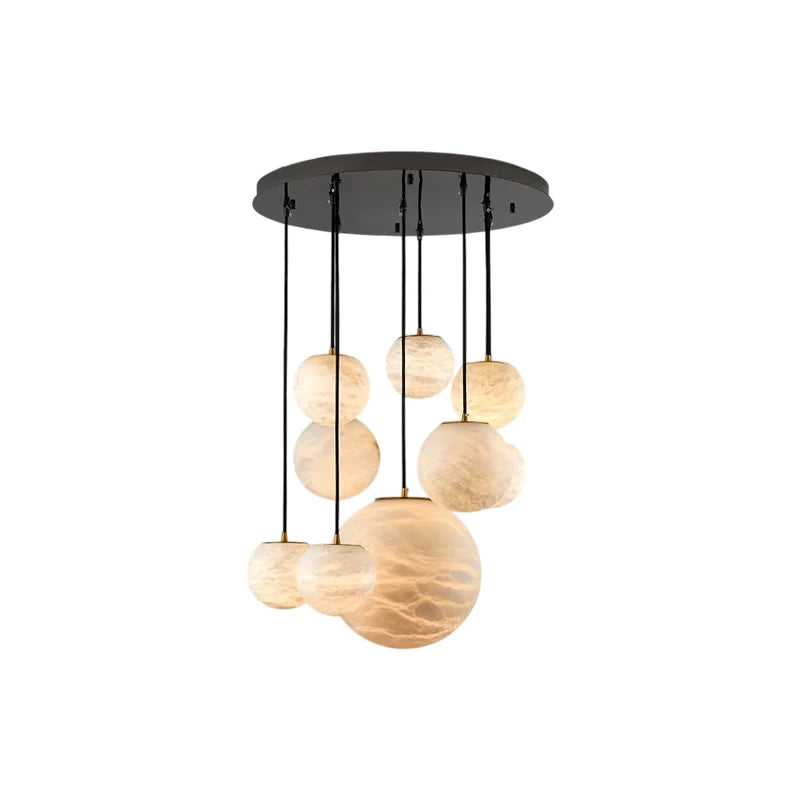 Alabaster & Marble Globe Chandelier – Modern Dimmable LED for Living Room, Bedroom & Bedside | Lunara Frame by Evenlyr