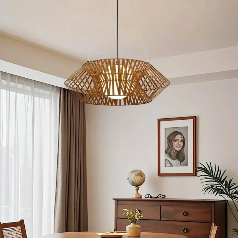 Rattan Chandelier – Wabi-Sabi Japanese Dimmable LED for Dining Room, Bedroom, Living Room | Celeste Orbit by Evenlyr