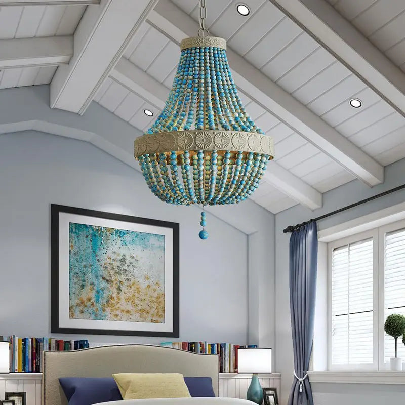 Merano Wooden Bead Chandelier for Dining Room – French Country