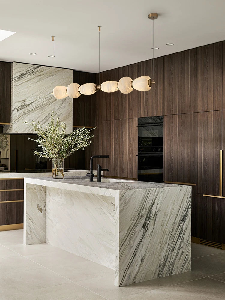 Alabaster & Marble Chandelier – Art Deco Dimmable LED for Dining Room, Living Room, Foyer | Vivienne Line by Evenlyr