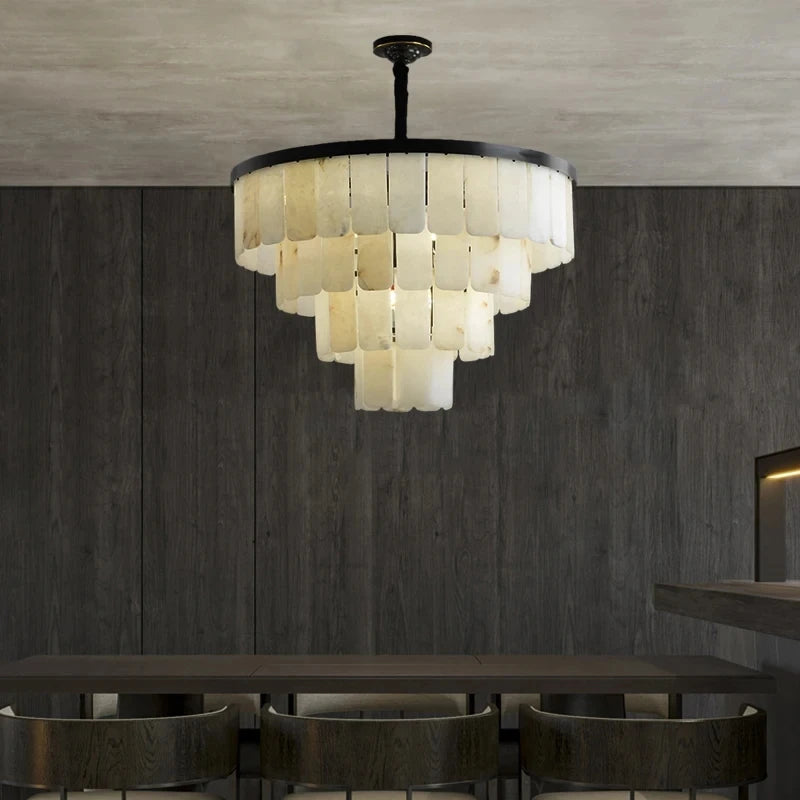Alabaster & Marble Chandelier – Modern Minimalist for Dining Room, Living Room, Foyer | Celine Line by Evenlyr