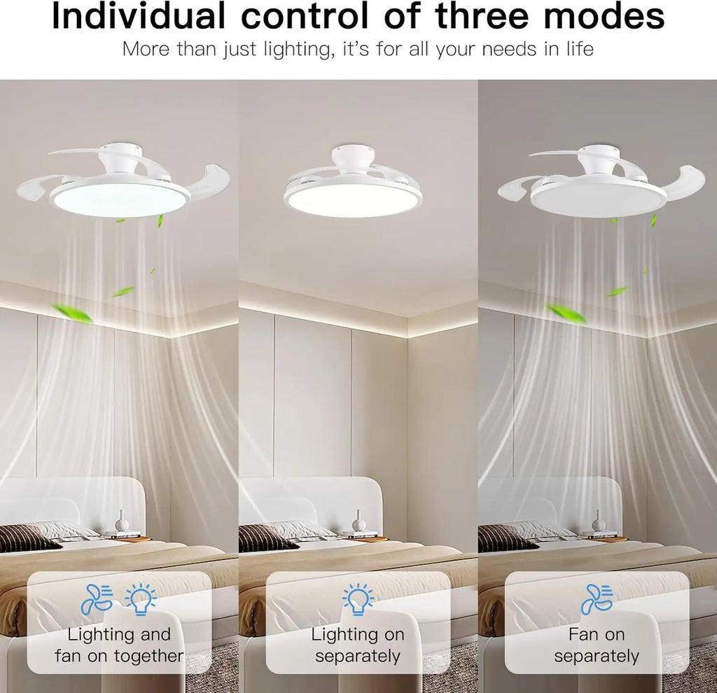 Firenze Retractable Blades Ceiling Fan with Light for Living Room – App Control