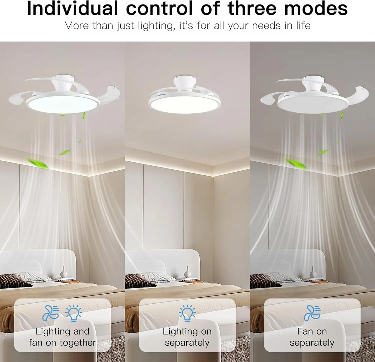 Firenze Retractable Blades Ceiling Fan with Light for Living Room – App Control