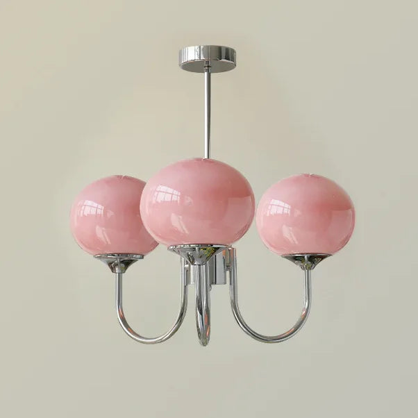 Aurelia Pink-Globe Brass Chandelier for Dining Room – French Cream