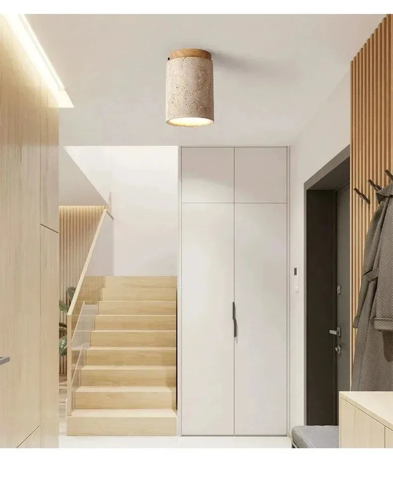 Travertine & Wood Ceiling Spotlight – Wabi-Sabi Japanese for Hallway, Kitchen, Living Room | Thalia Halo by Evenlyr