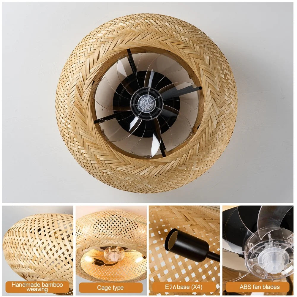 Ravena Bamboo-Woven Invisible-Blade Ceiling Fan Light – Remote Control
