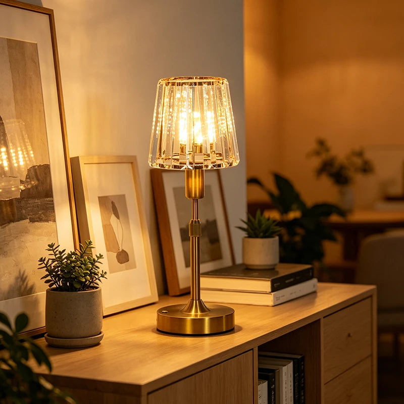 Quilla Contour Rechargeable Crystal Desk Lamp – Modern Crystal Rechargeable Desk Lamps for Dining Room