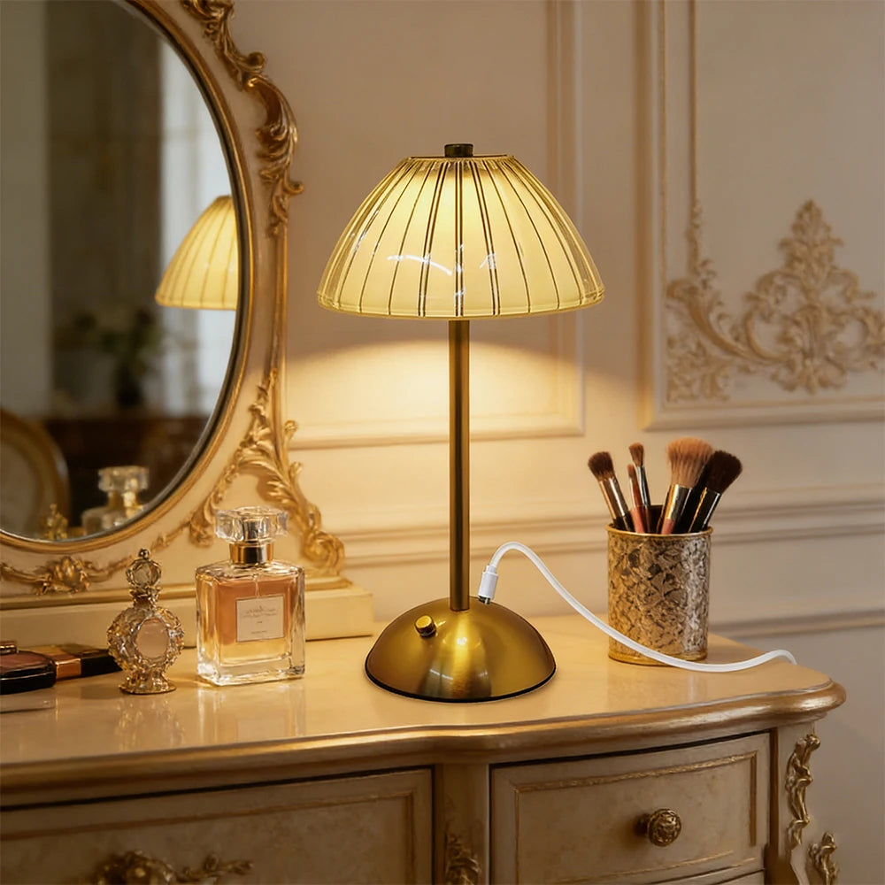 Crystal & Brass Table Lamp – Modern Minimalist Cordless Rechargeable for Bedside, Restaurant Table, Hotel Room | Bellara Column by Evenlyr