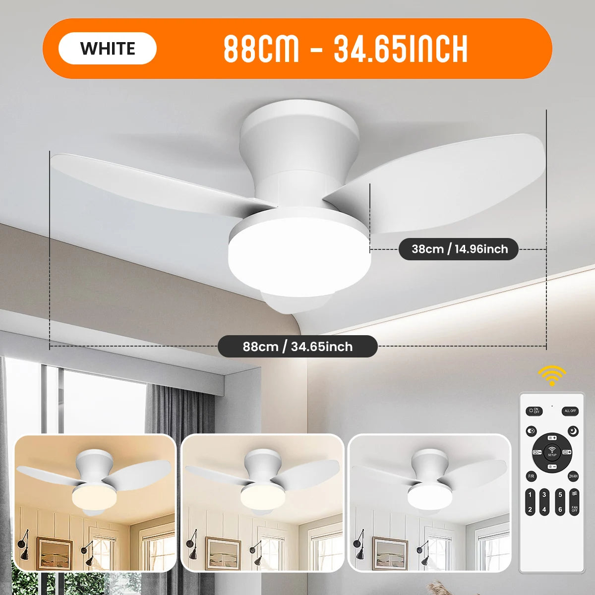 Doria Reversible Motor Ceiling Fan with Light for Bedroom & Living Room – Remote Control