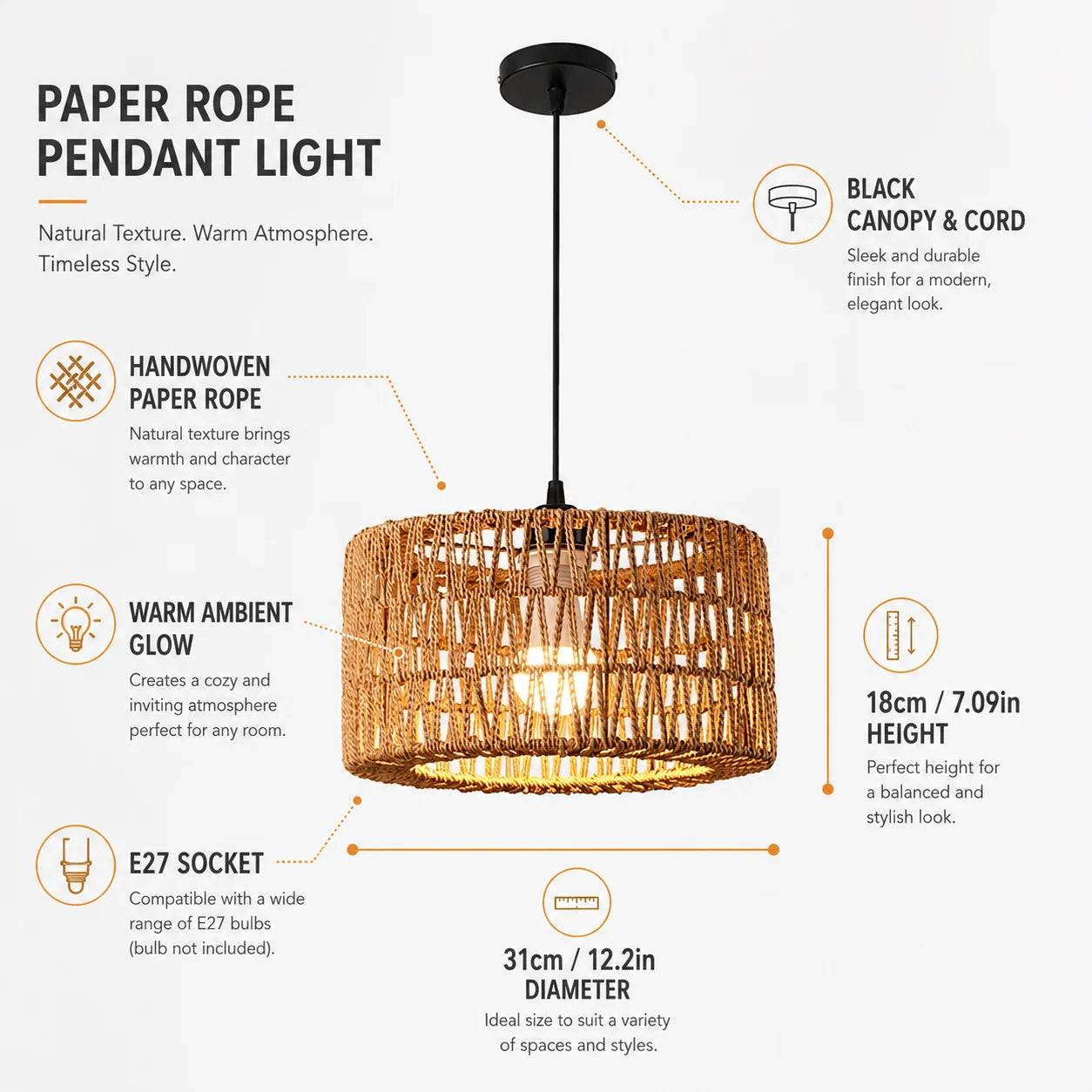 Siena 31cm Rattan Pendant Light for Dining Room – Adjustable