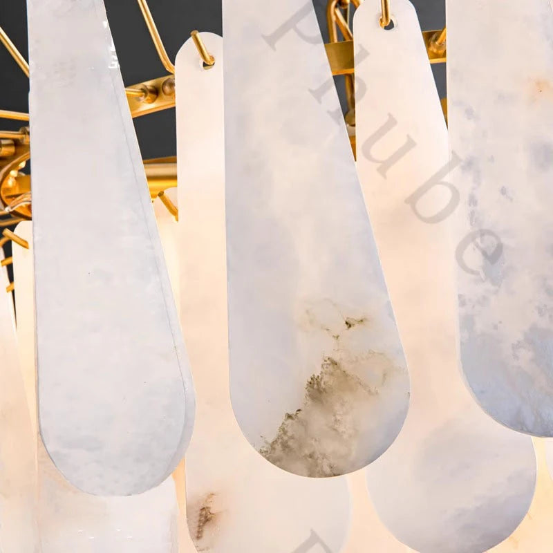 Alabaster & Marble Chandelier – Modern Minimalist Dimmable LED for Living Room, Foyer, Staircase | Maris Dome by Evenlyr