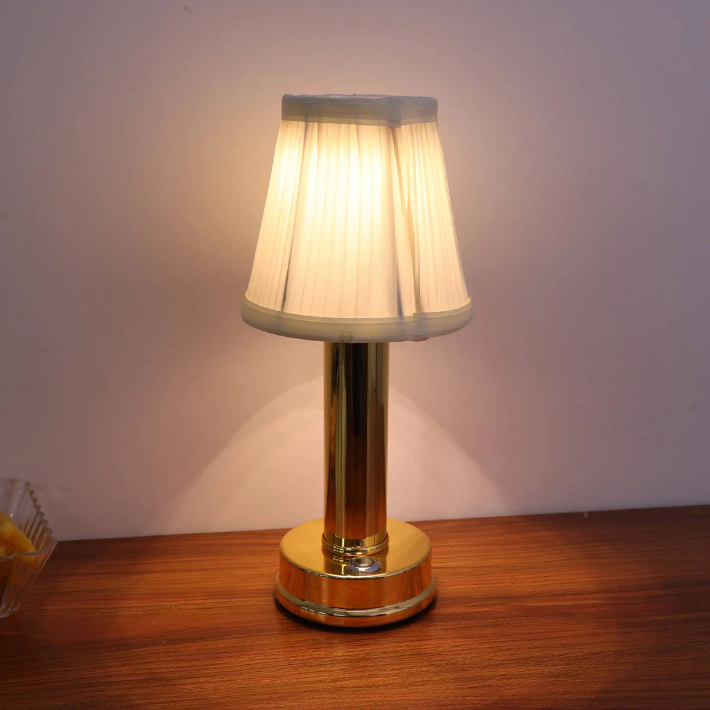 Brass & Fabric Table Lamp – Modern Minimalist Cordless Rechargeable for Bedside, Restaurant Table, Hotel Room | Delphine Column by Evenlyr