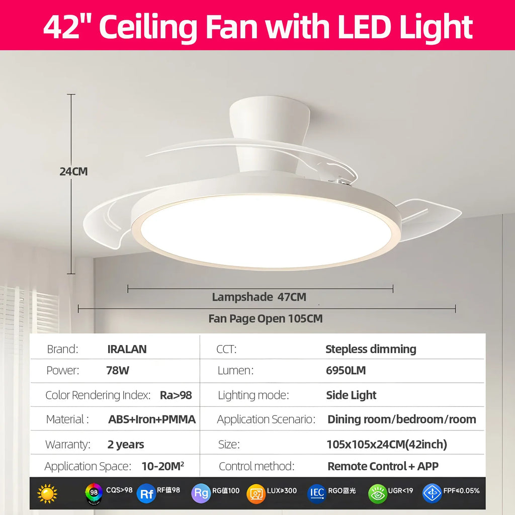 Firenze Retractable Blades Ceiling Fan with Light for Living Room – App Control