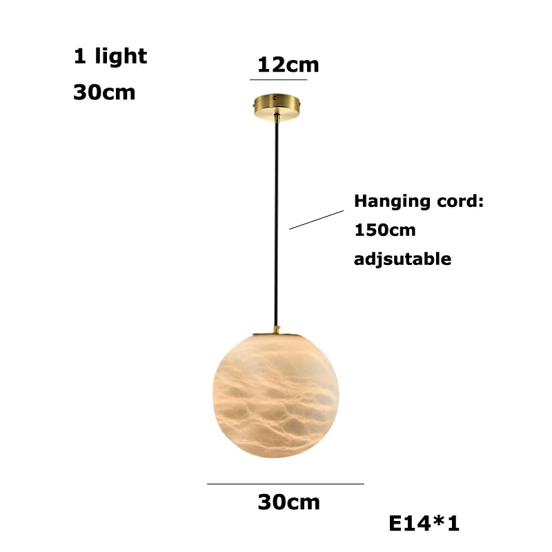 Alabaster & Marble Globe Chandelier – Modern Dimmable LED for Living Room, Bedroom & Bedside | Lunara Frame by Evenlyr