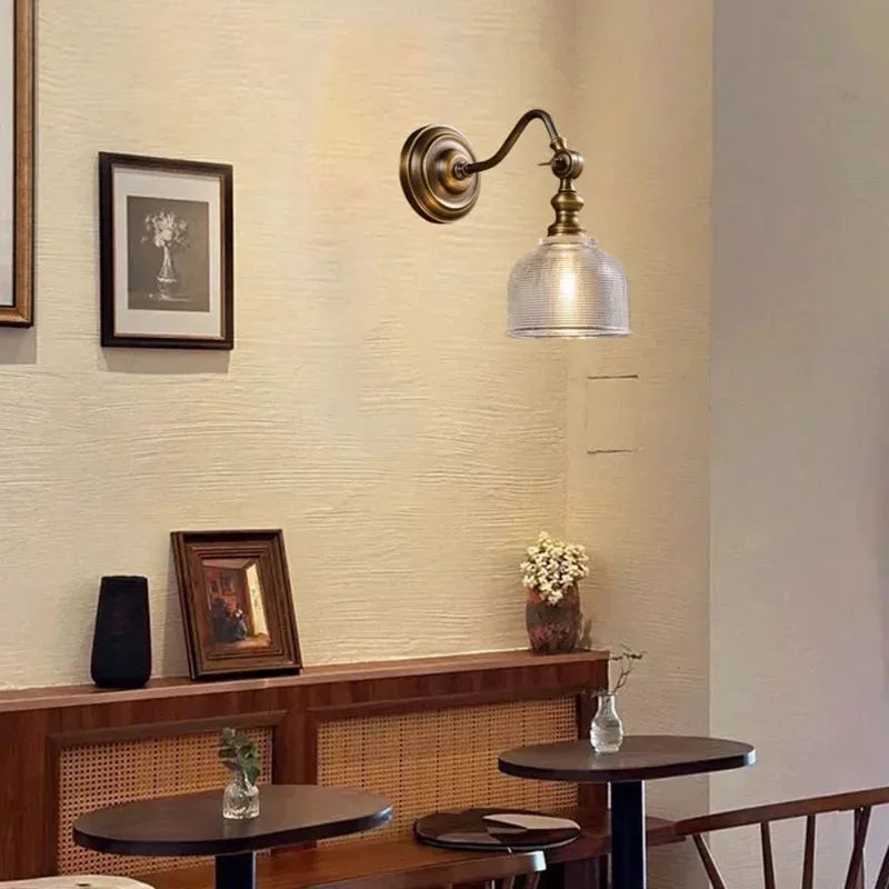 Vintage Gold Copper & Clear Glass Wall Sconce – E14