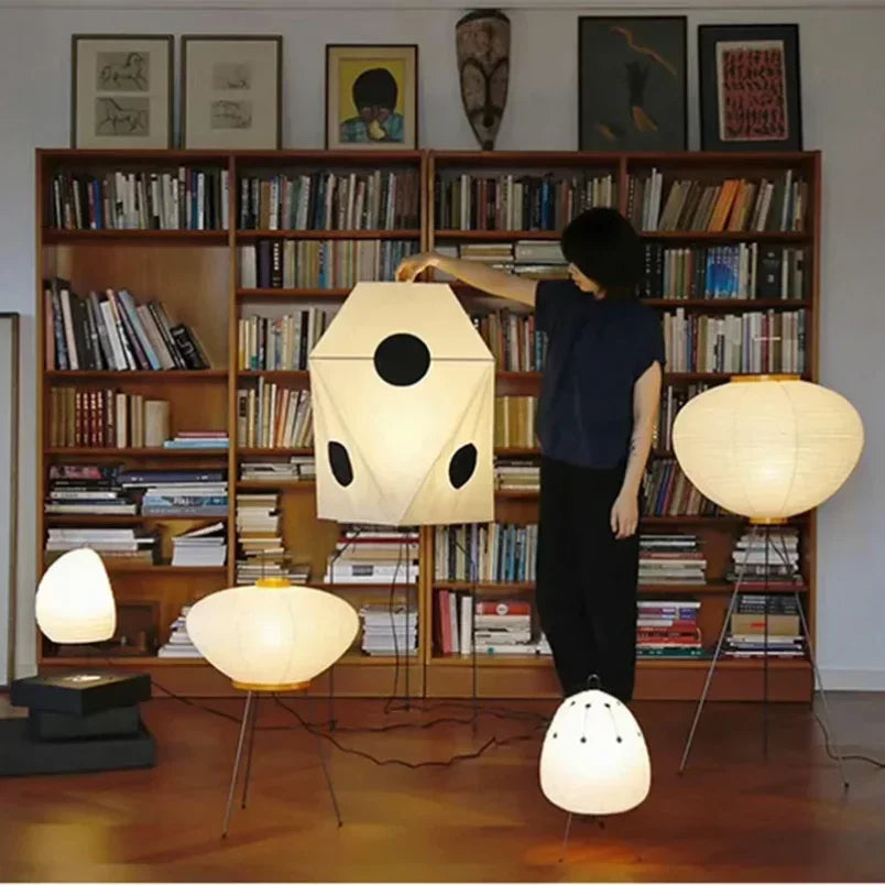 Rice Paper & Wood Floor Lamp – Wabi-Sabi Japanese for Living Room, Bedroom, Reading Corner | Jessamine Orbit by Evenlyr