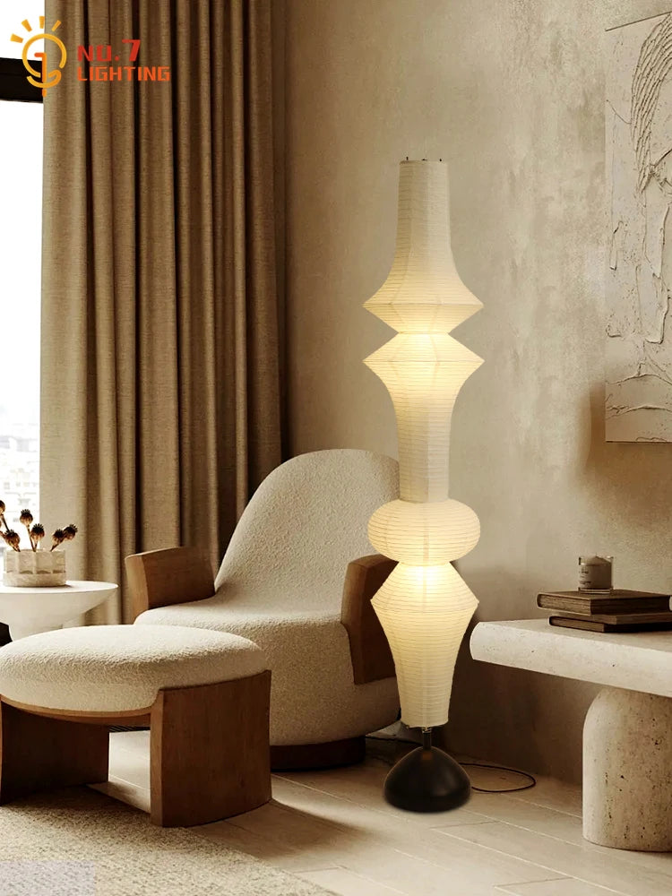 Rice Paper Floor Lamp – Wabi-Sabi Japanese for Living Room, Reading Corner, Hotel Lounge | Zaria Orbit by Evenlyr
