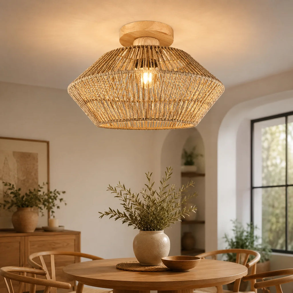 Firenze Rattan Flush Mount Ceiling Light for Living Room – product view