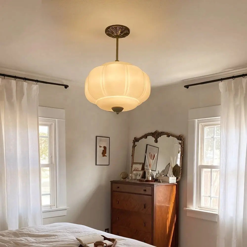Glass & Brass Pendant Light – Mid-Century Vintage LED for Living Room, Bedroom & Bedside | Noemi Halo by Evenlyr