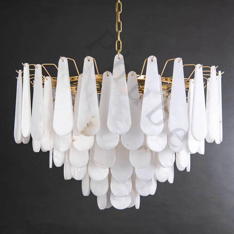 Alabaster & Marble Chandelier – Modern Minimalist Dimmable LED for Living Room, Foyer, Staircase | Maris Dome by Evenlyr