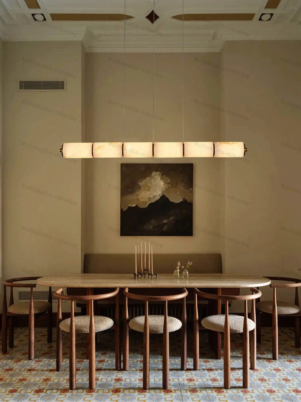 Alabaster & Marble Chandelier – Art Deco Dimmable LED for Dining Room, Living Room, Foyer | Vesper Line by Evenlyr