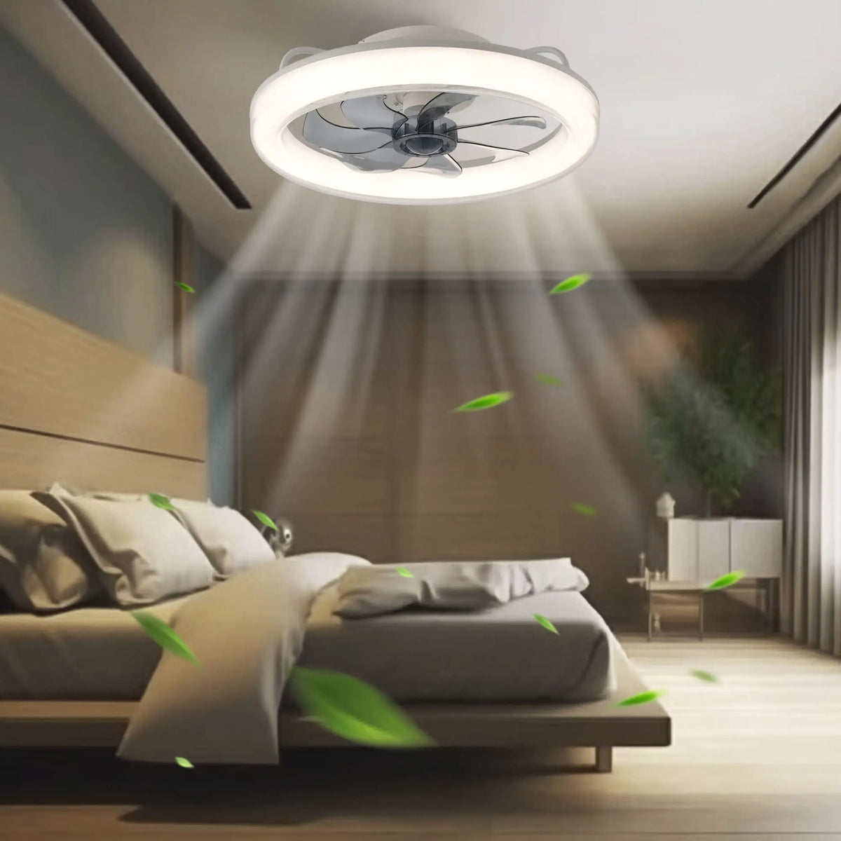 Juniper Low Profile Ceiling Fan with Light for Low-Ceiling Bedroom – App Control