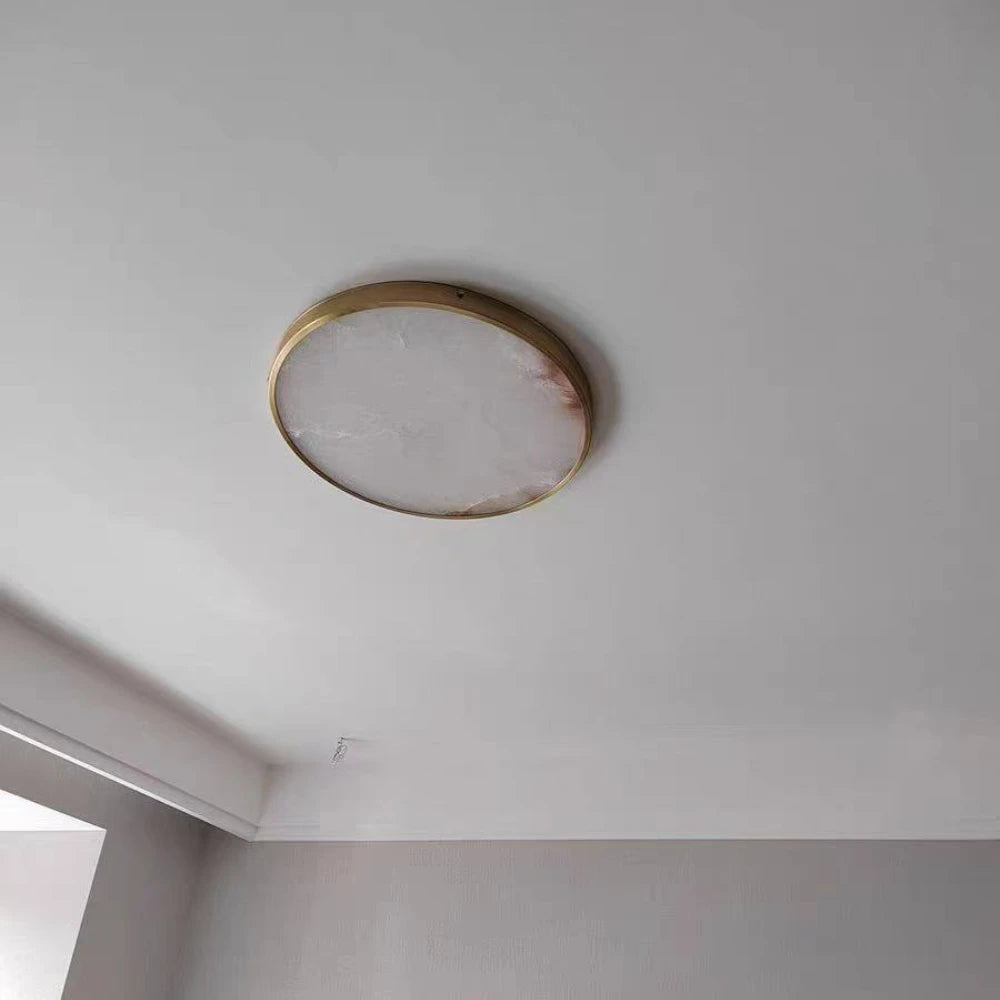 Alabaster & Marble Round Flush Mount Ceiling Light – Modern LED Slim for Bedroom & Bedside, Living Room | Lunara Halo by Evenlyr