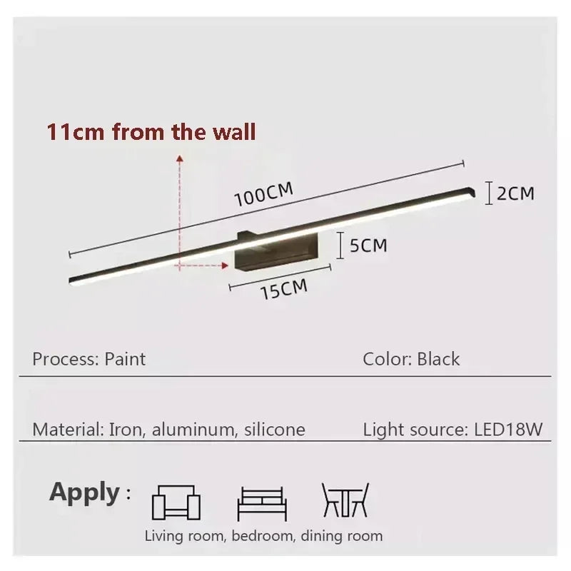 Metal Linear Wall Sconce – Modern LED Linear for Bathroom, Bedroom & Bedside | Calista Frame by Evenlyr