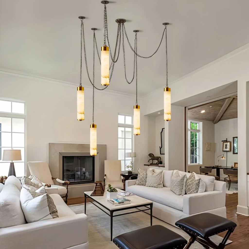 Alabaster & Marble Chandelier – Modern Minimalist Multi-Light for Dining Room, Living Room, Staircase | Mirelle Halo by Evenlyr