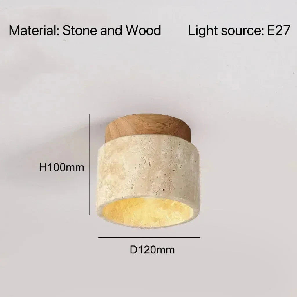 Travertine & Wood Round Flush Mount Ceiling Light – Japanese LED for Hallway & Entryway, Living Room | Solenne Frame by Evenlyr