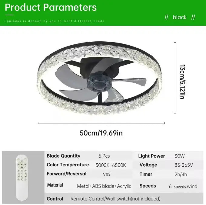 Merano Crystal Bladeless Ceiling Fan with Light – Remote Control – detail view 8