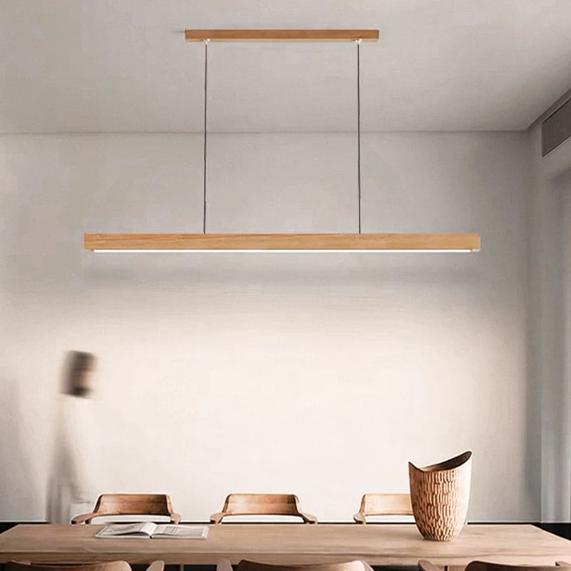 Ginevra Long Wood Pendant Light for Dining Table – Nordic