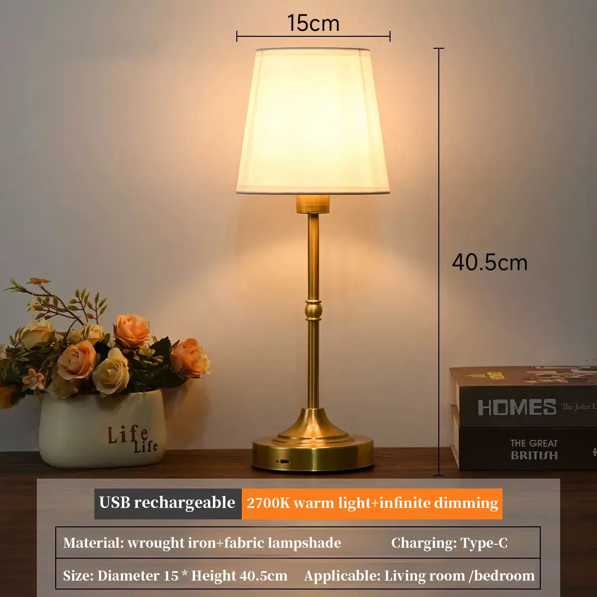 Fabric Table Lamp – Modern Minimalist Cordless Rechargeable for Bedside, Living Room, Restaurant Table | Fiora Column by Evenlyr