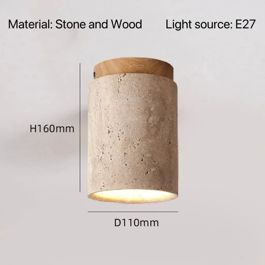 Travertine & Wood Round Flush Mount Ceiling Light – Japanese LED for Hallway & Entryway, Living Room | Solenne Frame by Evenlyr