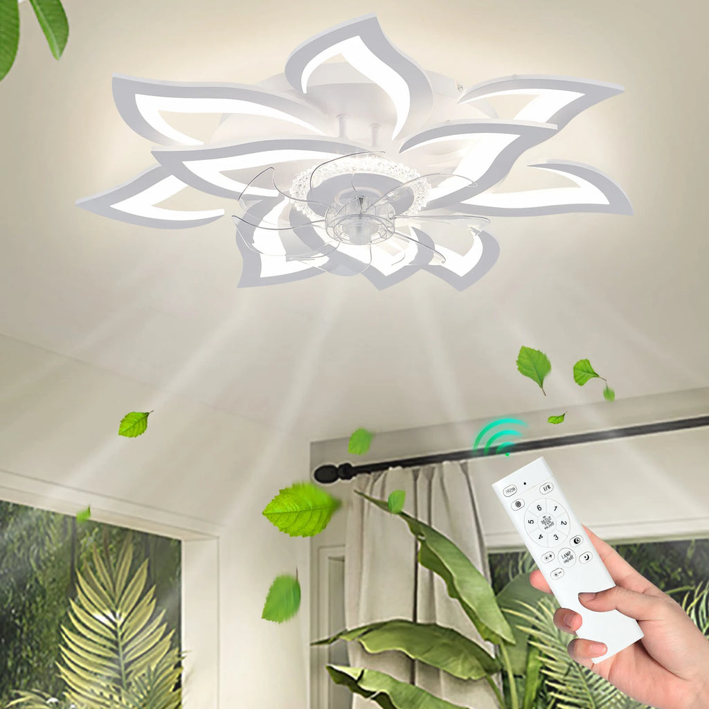 Ginevra Flush Mount Ceiling Fan with Light for Low-Ceiling Bedroom – Remote Control – detail view 2