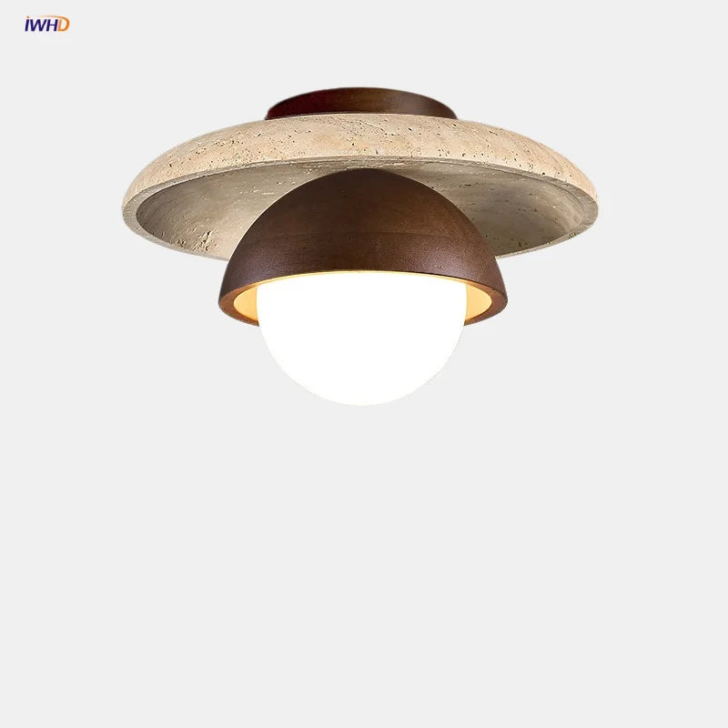 Ruelle Veil Globe Travertine Ceiling Light – Japanese Travertine Globe Ceiling Lights for Dining Room