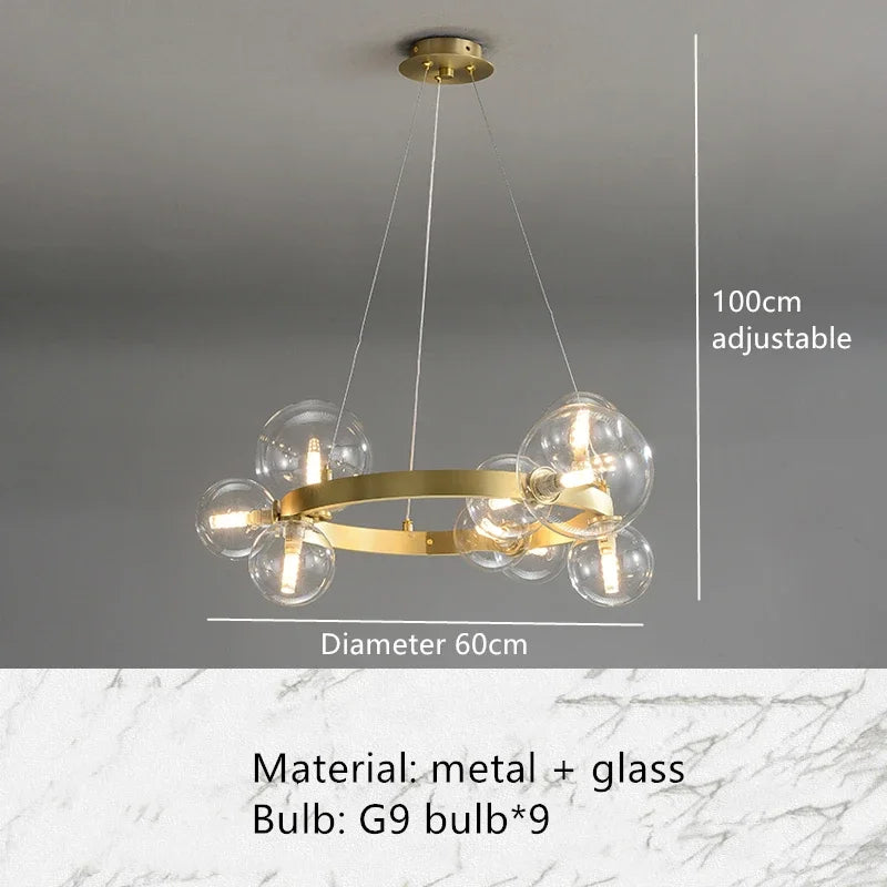 Glass Globe Chandelier – Modern LED for Bedroom & Bedside, Dining Room & Kitchen | Virelle Frame by Evenlyr