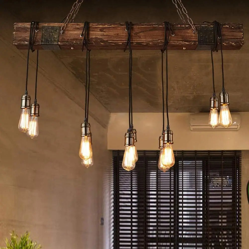 Helios 10-Light Wood Chandelier for Hallway – Adjustable